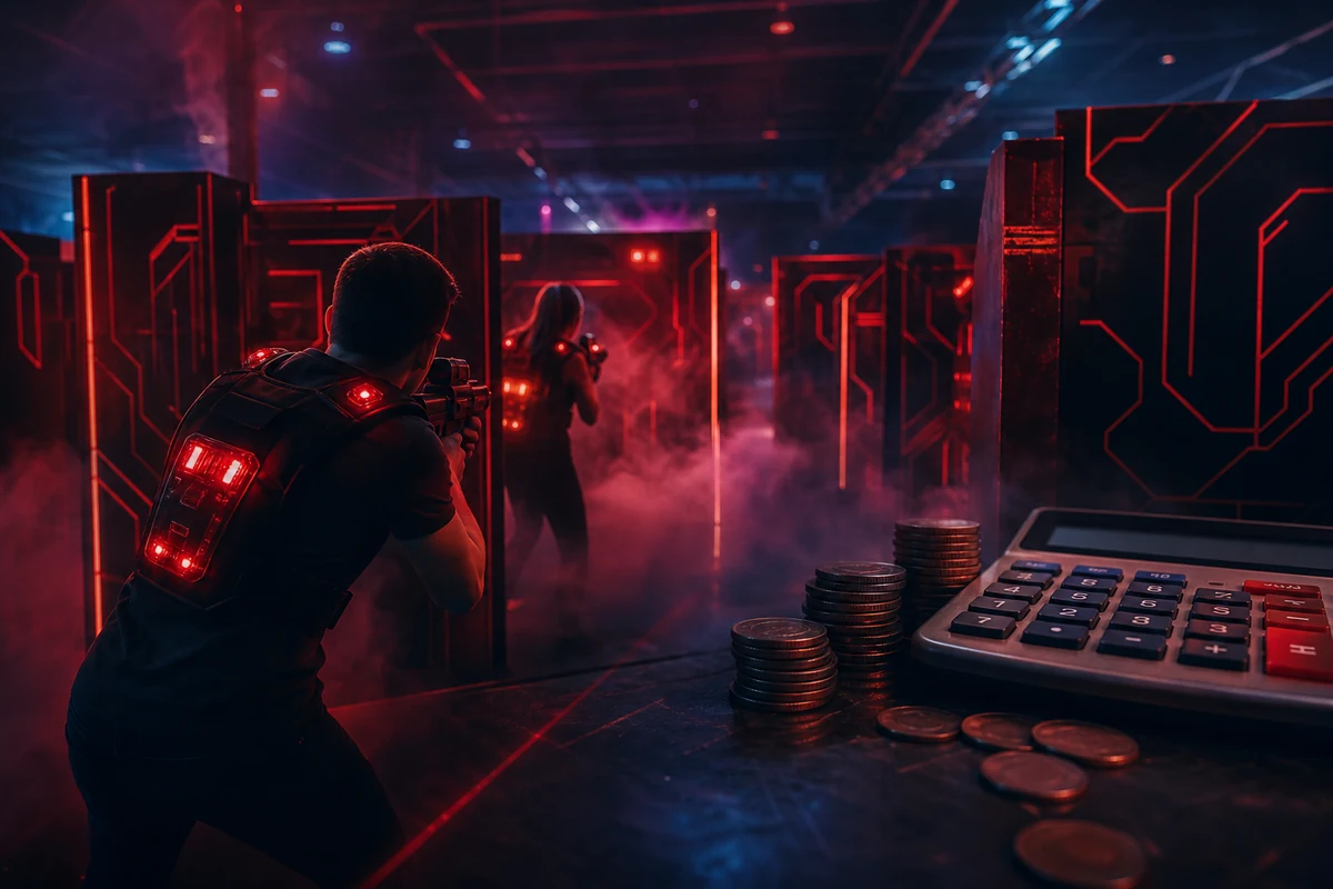 How many laser tag sets for a 300 m² indoor arena